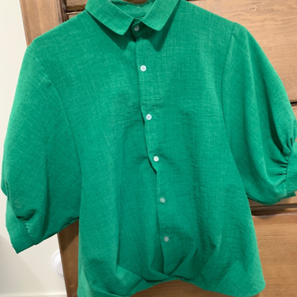 Bright green button down shirt